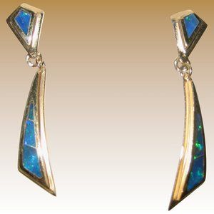 14K yellow gold & Bold Black Australian Opal dangle Earrings